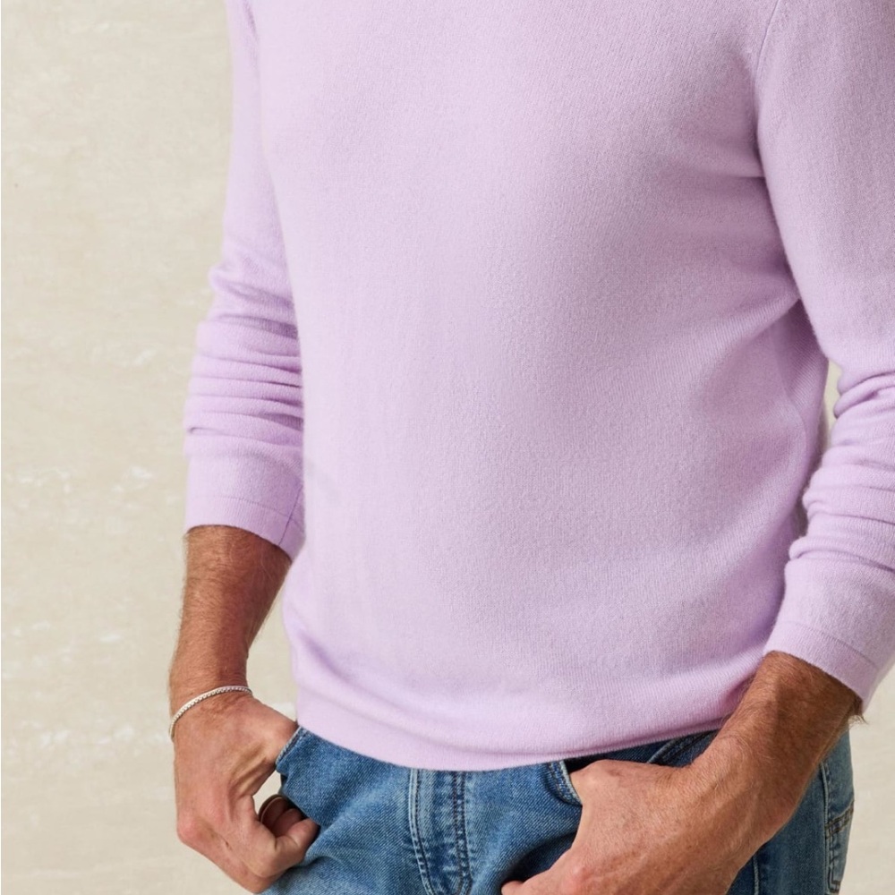 FAHERTY MEN’S COASTAL CASHMERE CREWNECK SWEATER, COASTAL LAVENDER - MEDIUM